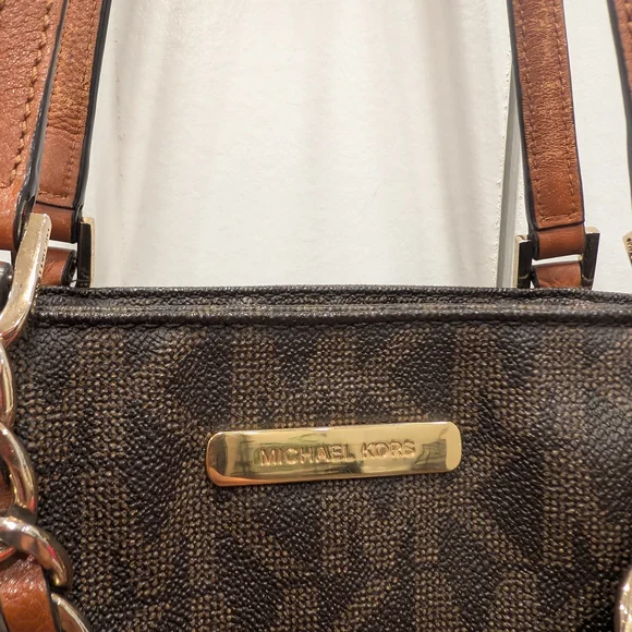MICHAEL KORS Signature Brown Tote Bag with Chain Detail - Picture 3 of 14